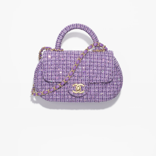 Purple tweed and sequin handbag
